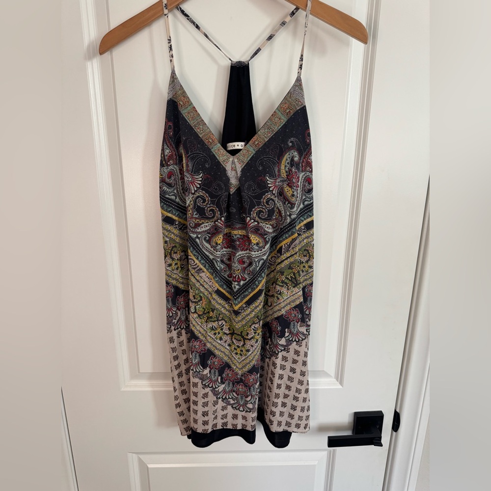 Alice + Olivia Silk Zia Paisley Scarf Print Mini Dress Tunic Small